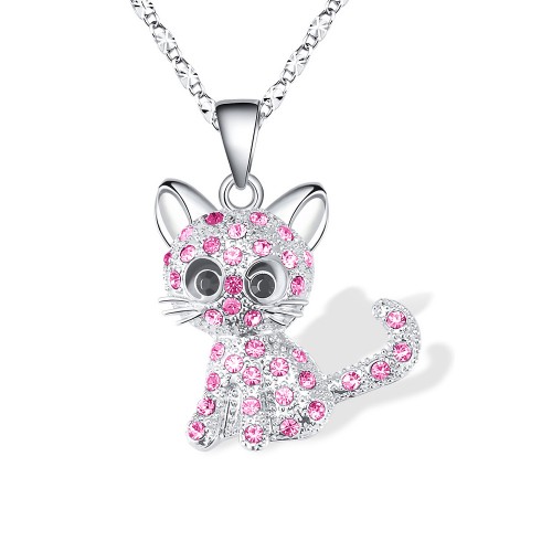 Lanqueen Kitty Cat Pendant Necklace Jewelry Red